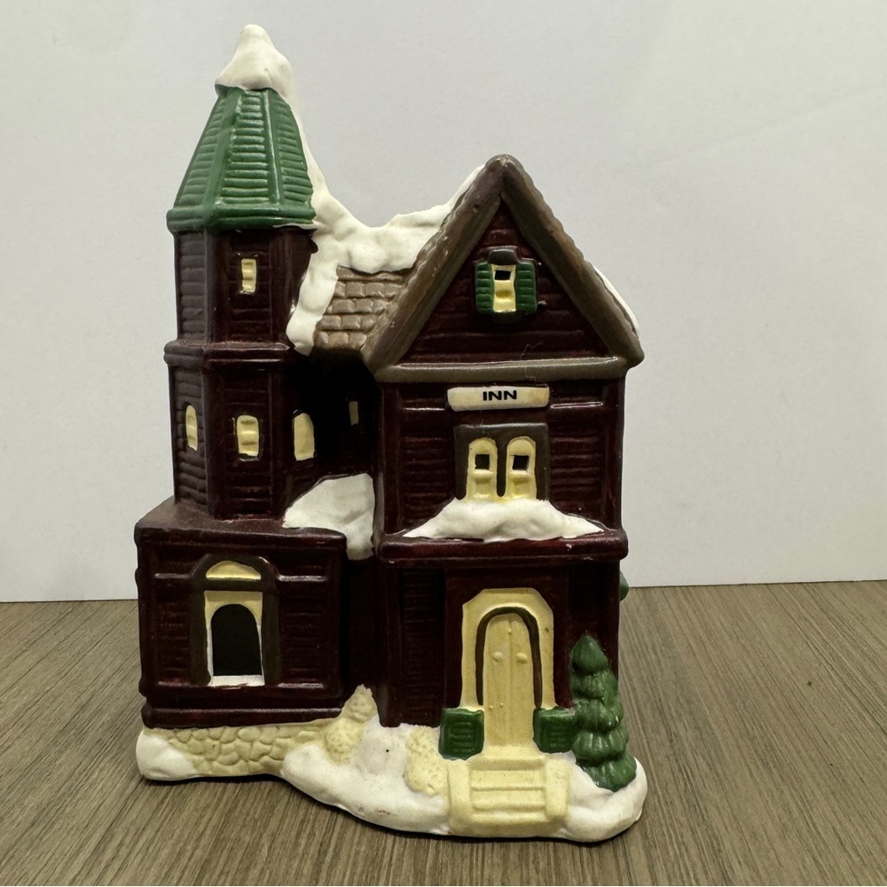 Vintage Winter Village Victorian Inn Candle Holder